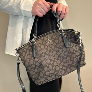 COACH black grey mono logo handbag with removable shoulder strap